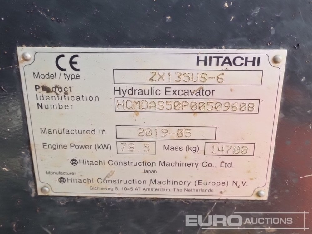 Kāpurķēžu ekskavators 2019 Hitachi ZX135US-6: foto 43